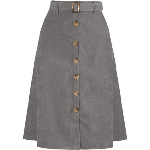 Womens High Waist Button Front A-Line Skirt Grey - Picture 1 of 5